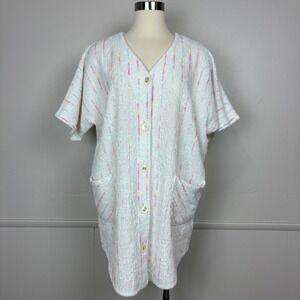 Herbcraft Vintage Women's Pastel Chenille Short Robe Size L Daisy Button 60s